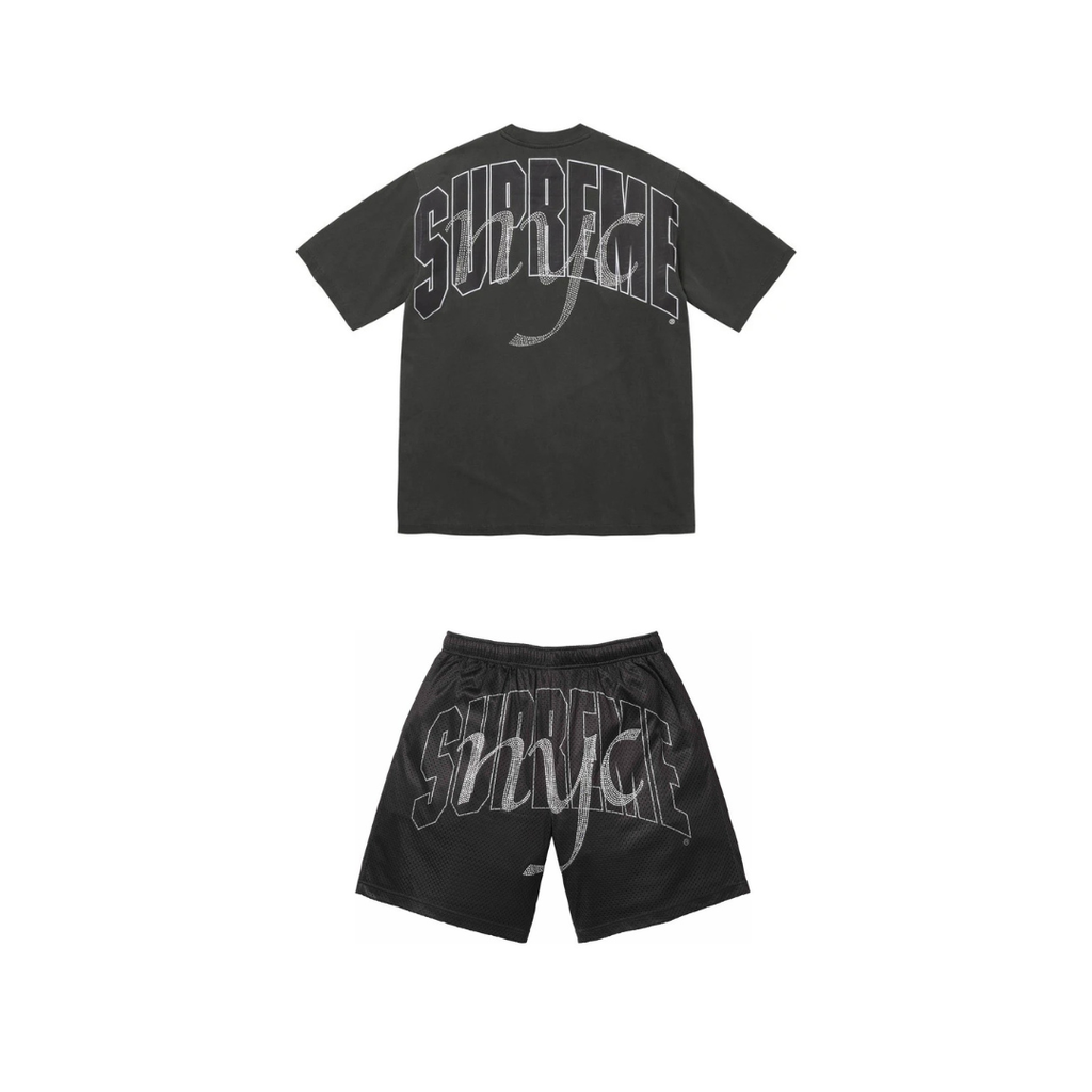 Rhinestone Script S/S Tee & Mesh Shorts Set 'Black' SS26