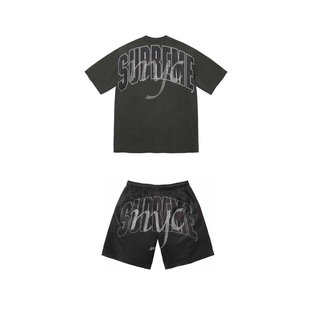 Rhinestone Script S/S Tee & Mesh Shorts Set 'Black' SS26